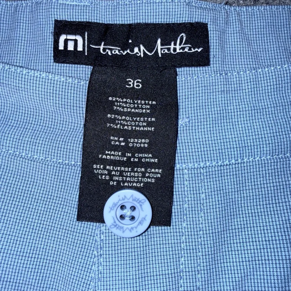 TravisMathew Mens Golf Shorts Blue Micro Check Stretch Performance Size 36 - Picture 3 of 10